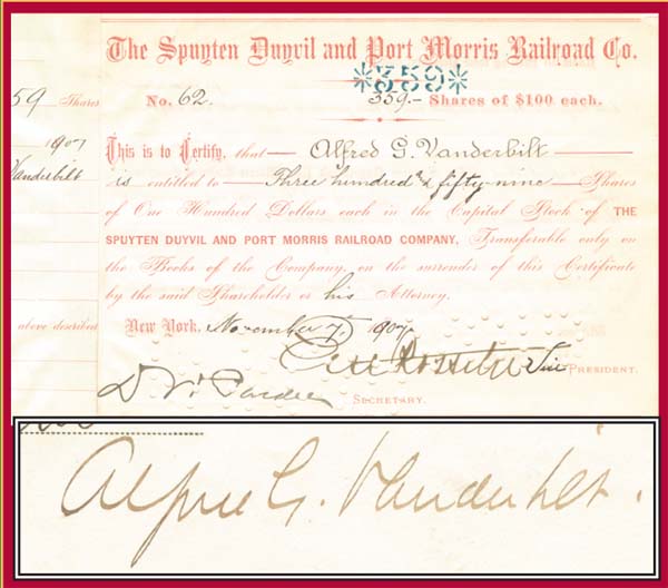 Alfred G. Vanderbilt - Spuyten Duyvil and Port Morris RR (Uncanceled)